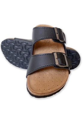 Schwarze Leder Kork Sandalen