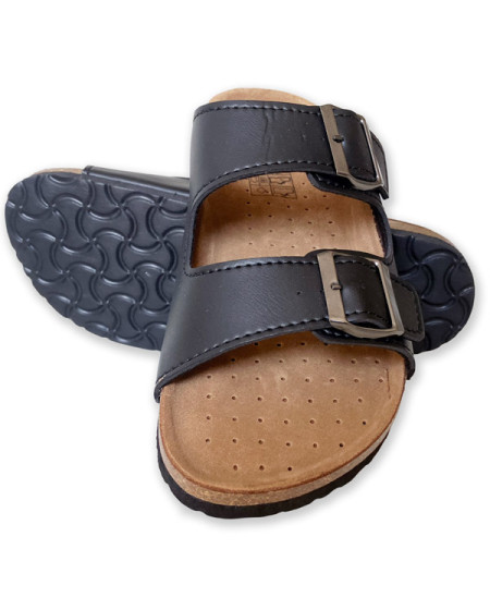 Schwarze Leder Kork Sandalen