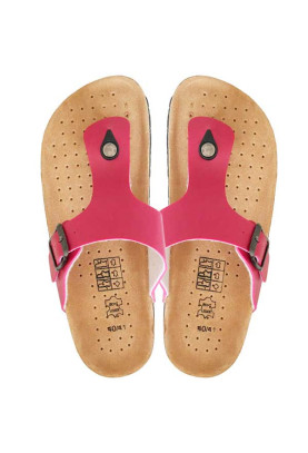 Red flip flops women (leather-cork)